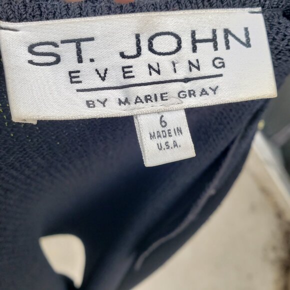 St. John Evening Pant Suit 6 Black Santana Knit Metallic Trim Wide Leg Vintage - Picture 14 of 15